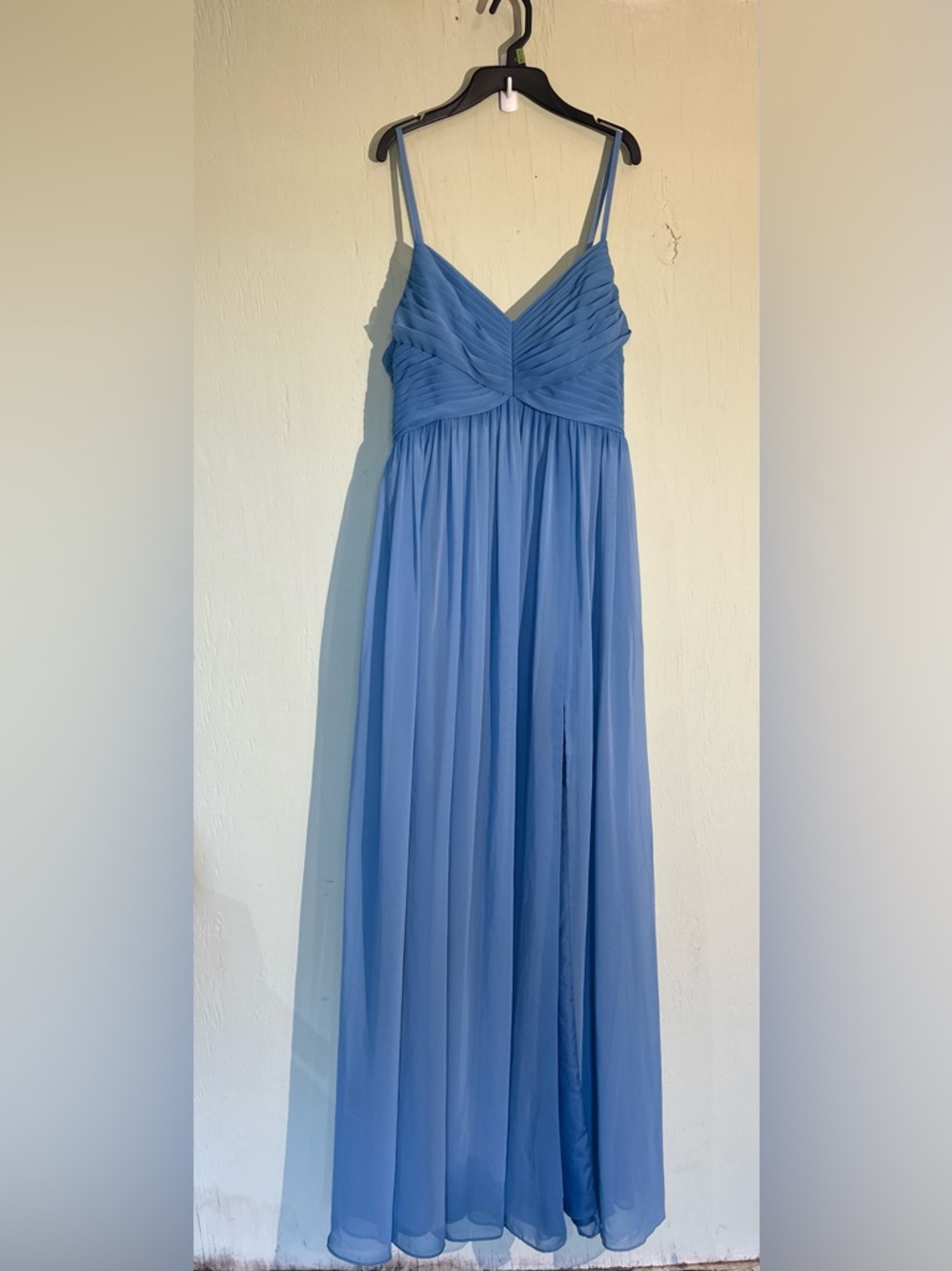 Azazie Alia Steel Blue A-Line Pleated Chiffon bridesmaid Dress pockets split 10